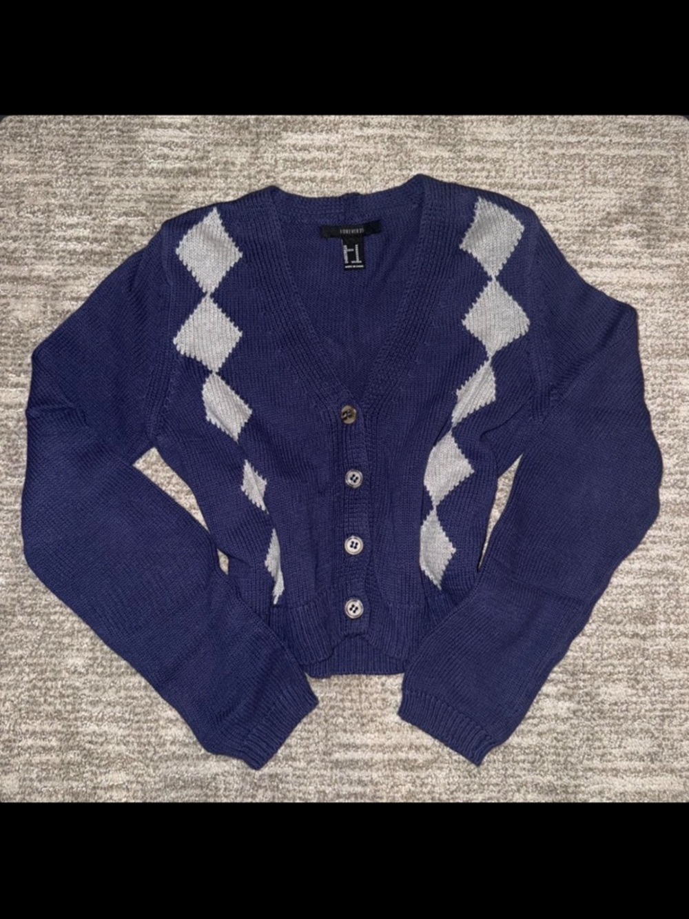 forever 21 navy blue argyle button-up women's sweater